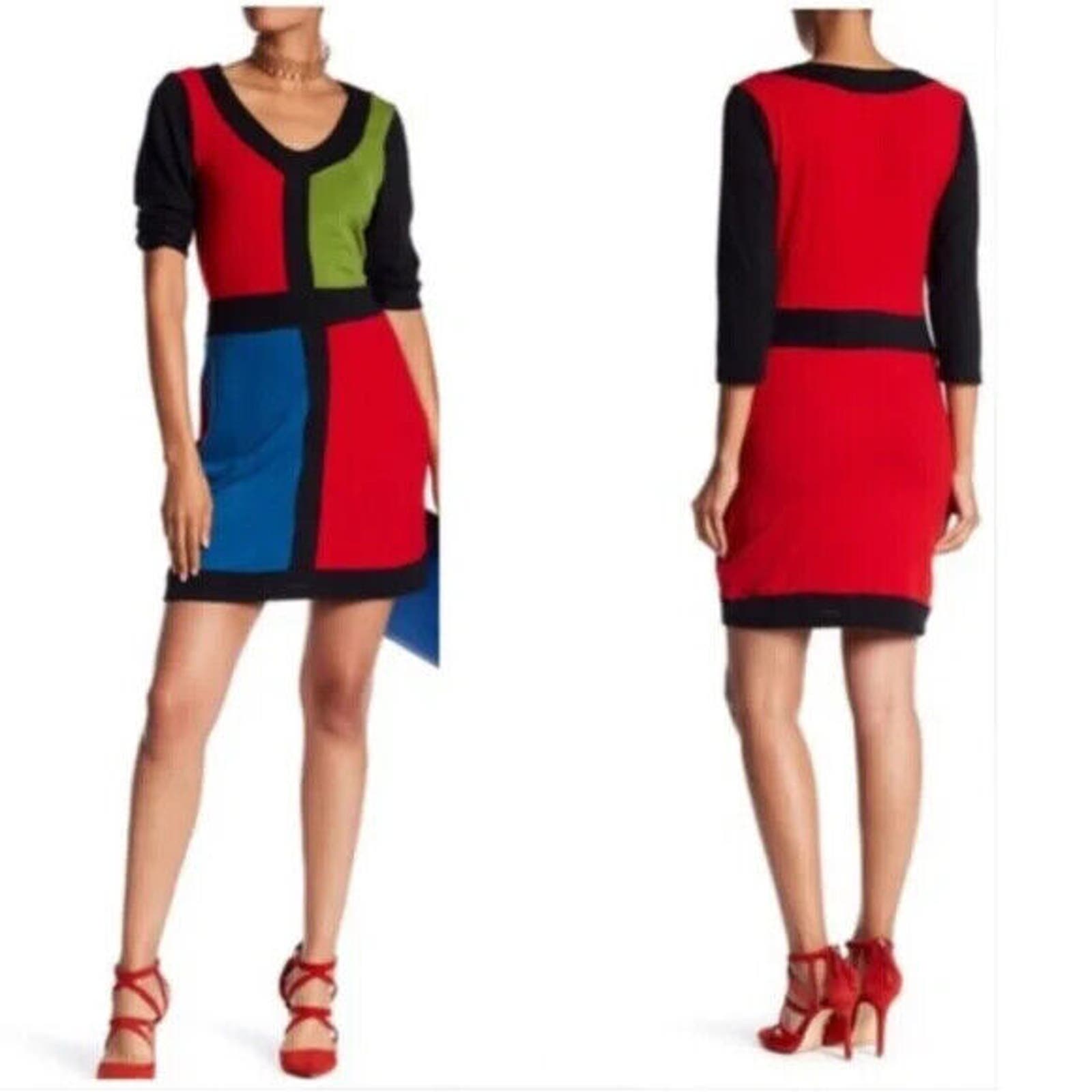 Papillon Colorblock Sweater Sheath Dress In Multicolor Size Medium